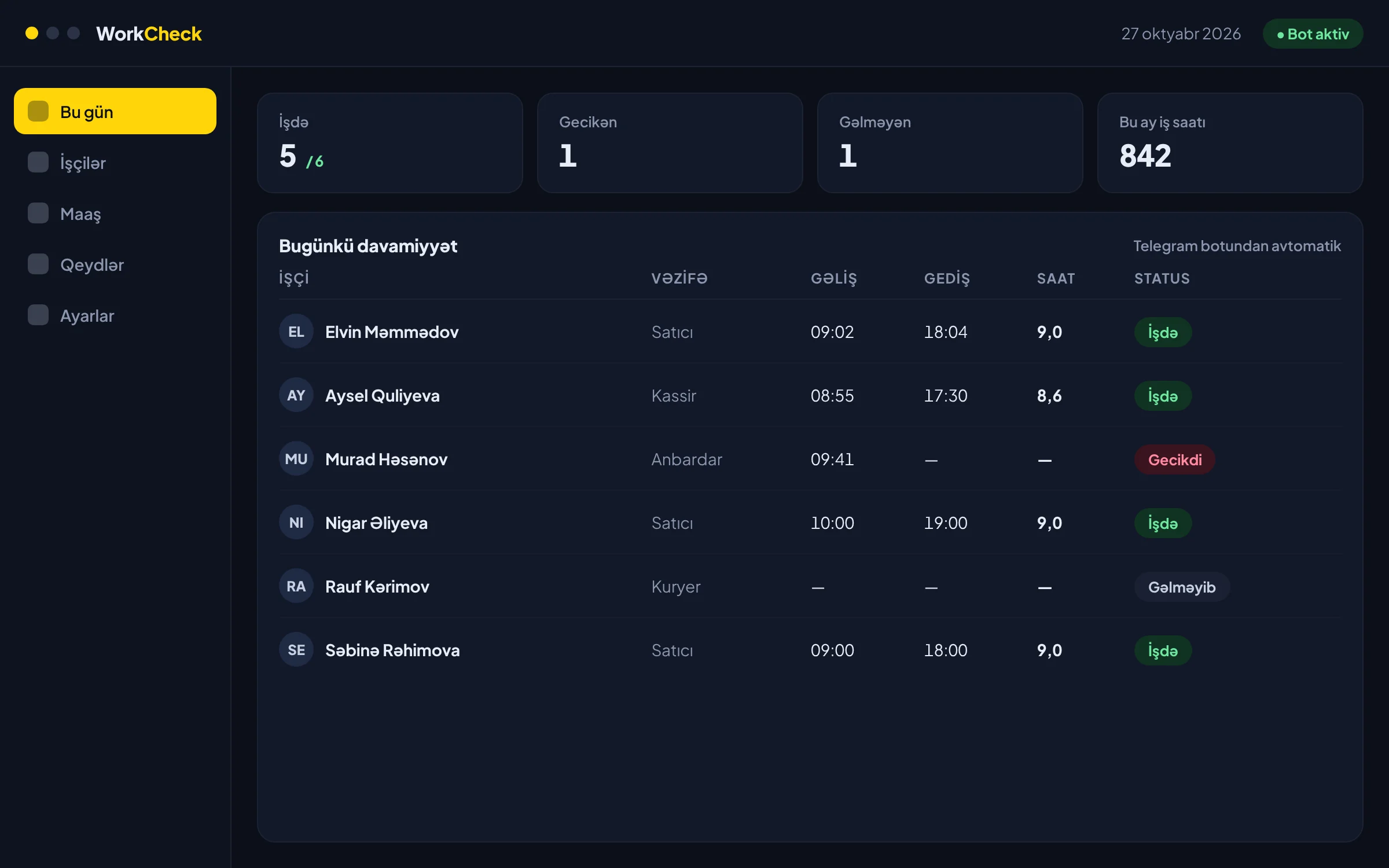 WorkCheck proqramının ekranı